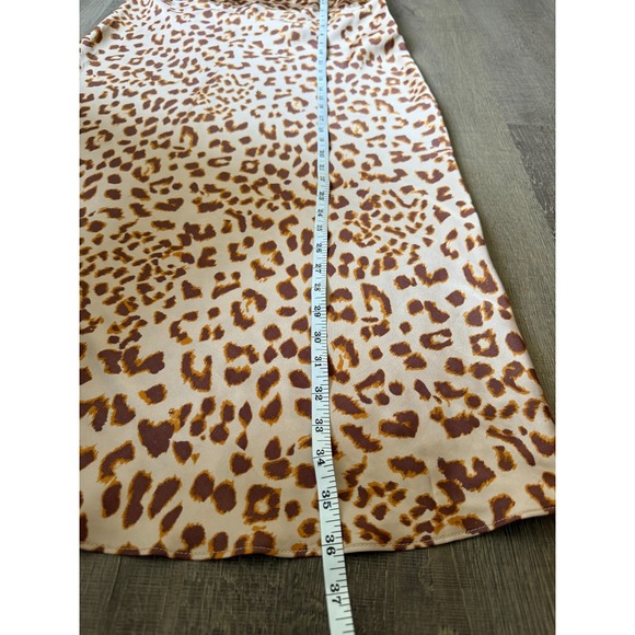 Free People Normani Bias Midi Skirt Womens Sz 12 Beige Leopard Satin Slip A-Line - Picture 5 of 12